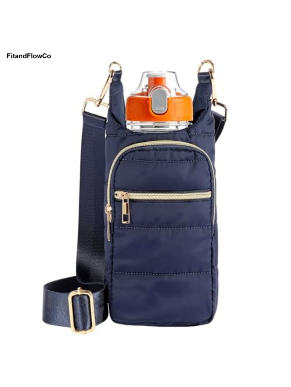 Quilted Puffer Crossbody Water Bottle Holder Bag with Strap